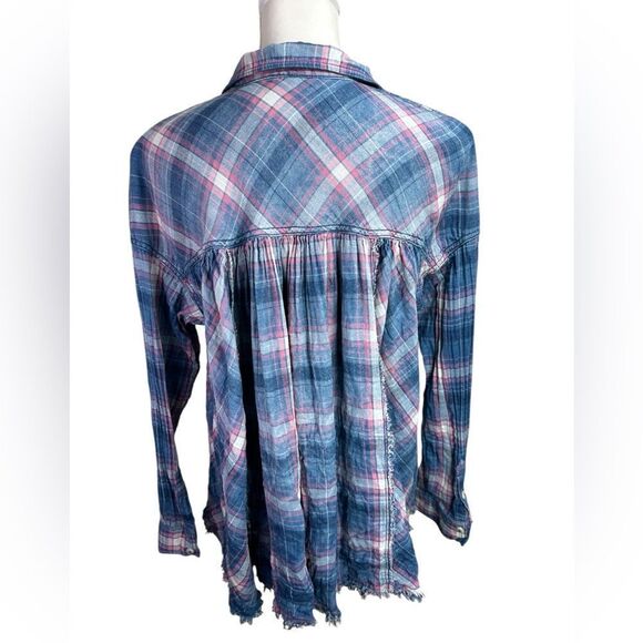 We The Free Seeking Starlight Plaid Light Blue Boho Coastal Cowgirl Top Size M - Picture 6 of 14